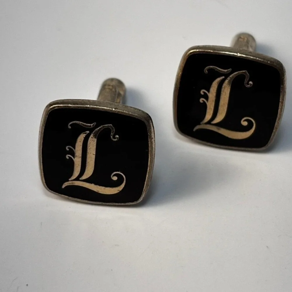 Vintage Cuff Links Gold Tone L Insignia Monogram‎